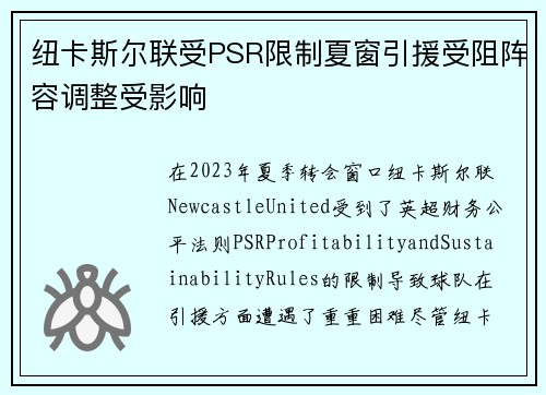 纽卡斯尔联受PSR限制夏窗引援受阻阵容调整受影响 纽卡斯尔联受PSR限制夏窗引援受阻阵容调整受影响